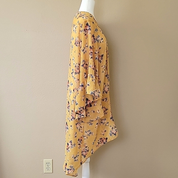 Live 4 Truth Womens Plus Size Yellow Floral Duster Open Front Kimono Cardigan - Picture 4 of 8